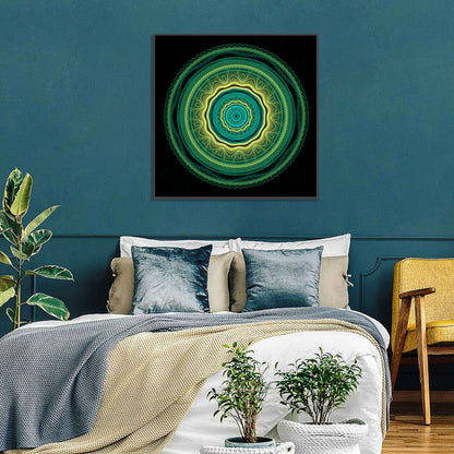 Hypnotic Teal Glow Mandala Wall Art