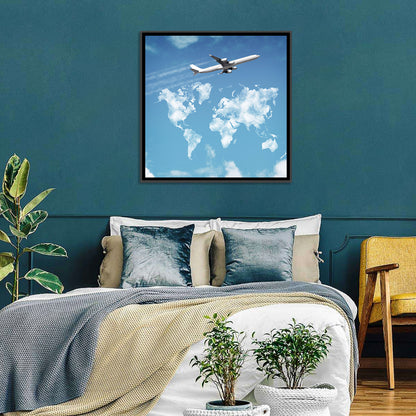 Jet Over Cloud World Map Wall Art