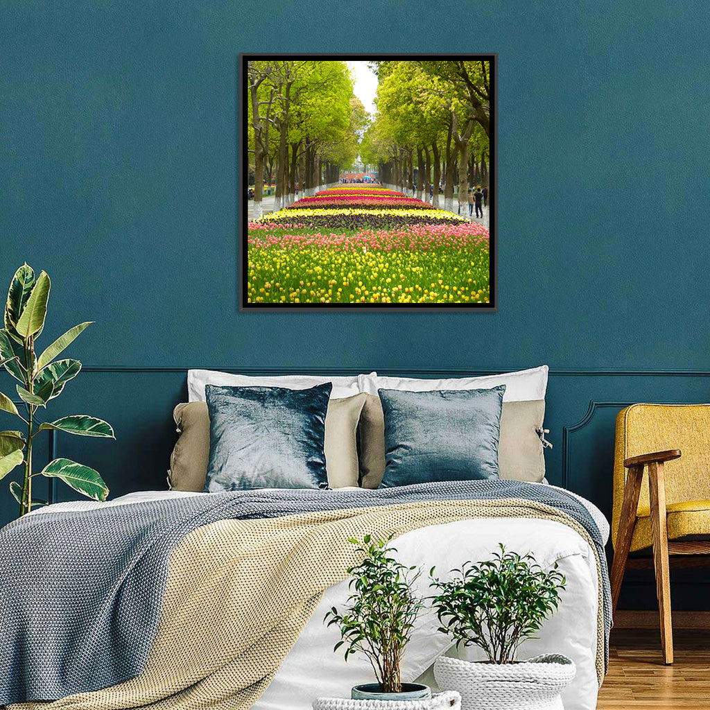 Tree-lined Tulip Garden Path Wall Art