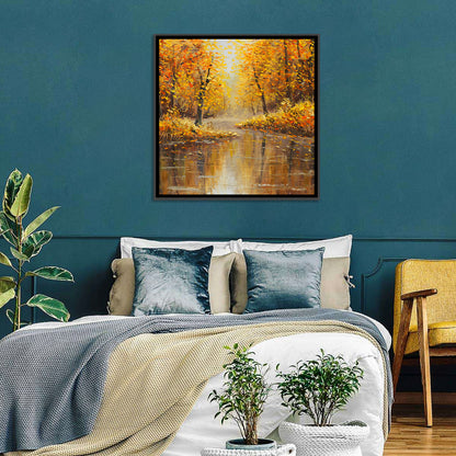 Golden Autumn River Reflection Wall Art