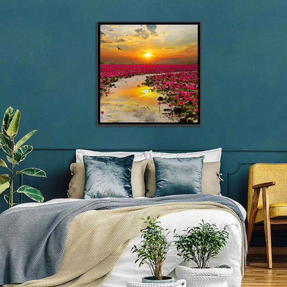 Golden Hour Lotus Field Wall Art