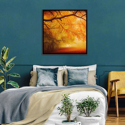 Autumn Forest Path with Lone Figure Wall Art