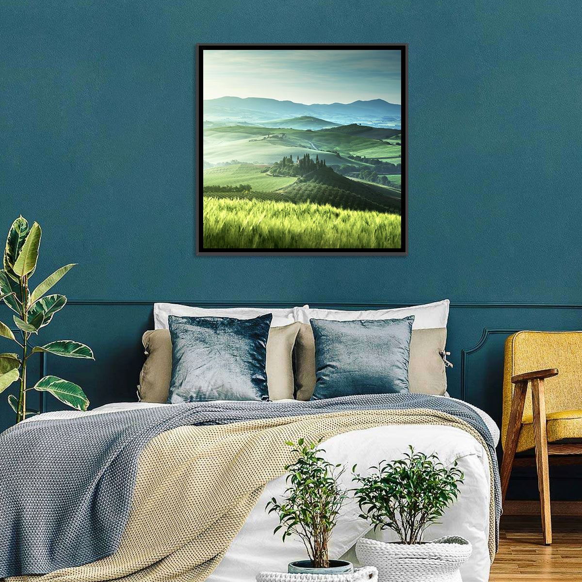 Misty Rolling Hills with Cypresses Wall Art