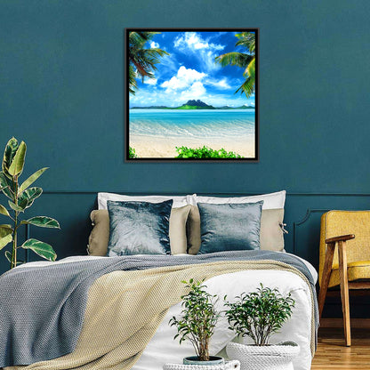 Palm-framed Tropical Island Beach Wall Art
