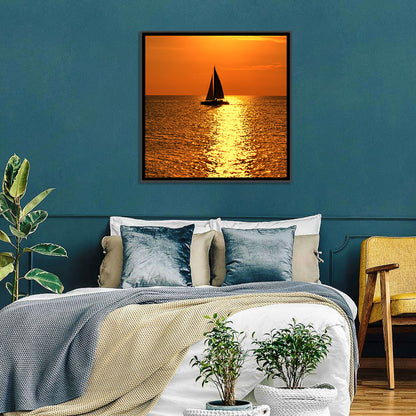 Sailboat Silhouette at Golden Sunset Wall Art