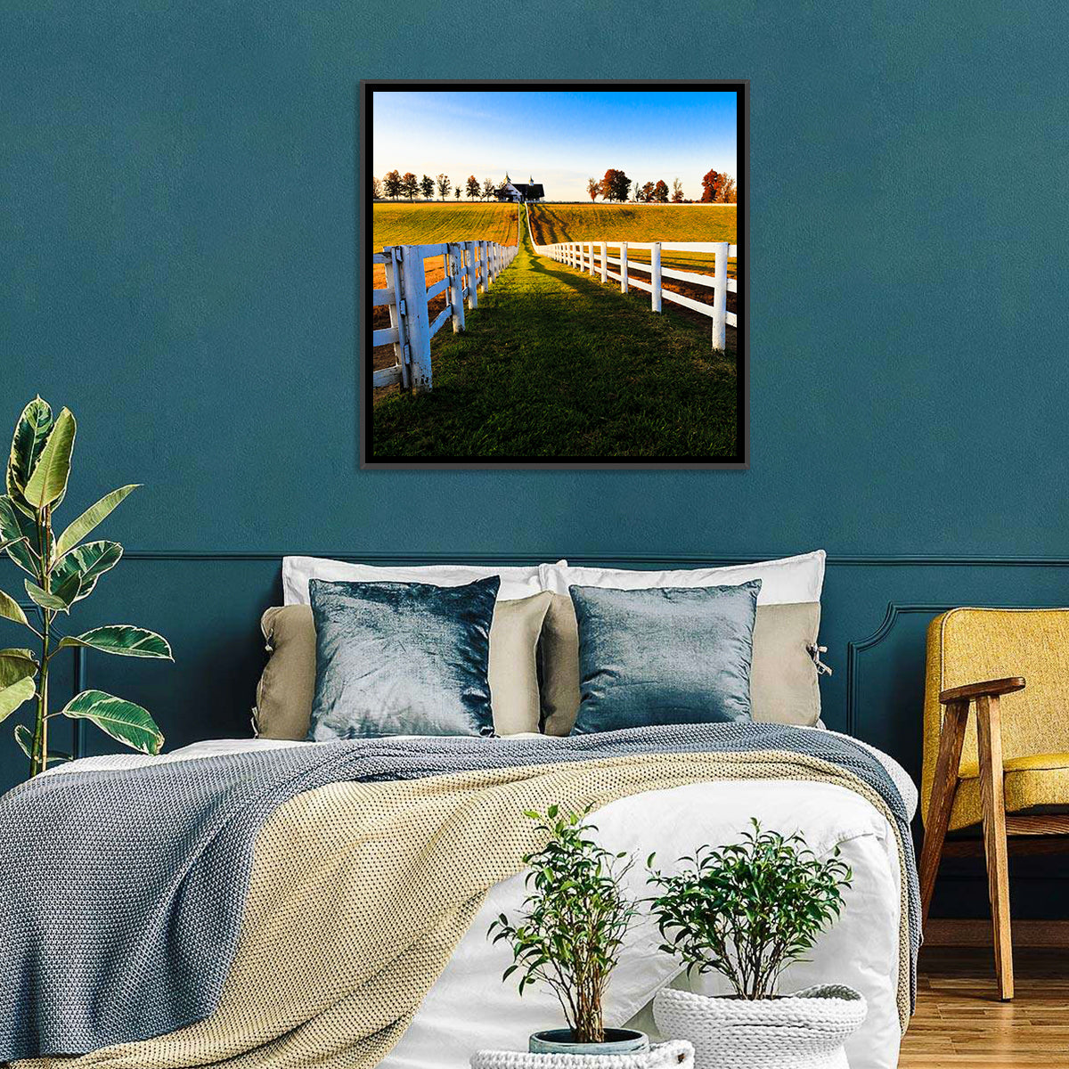 Kentucky Horse Farm at Golden Hour Wall Art in a room, square