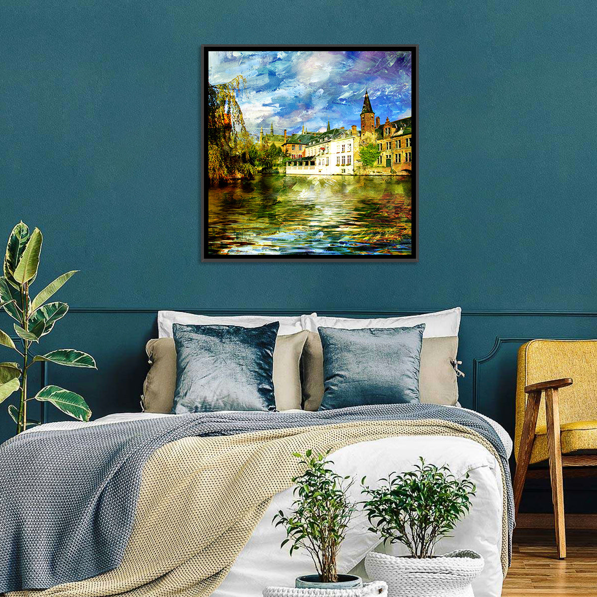 Dijver Canal, Bruges Wall Art in a room, square