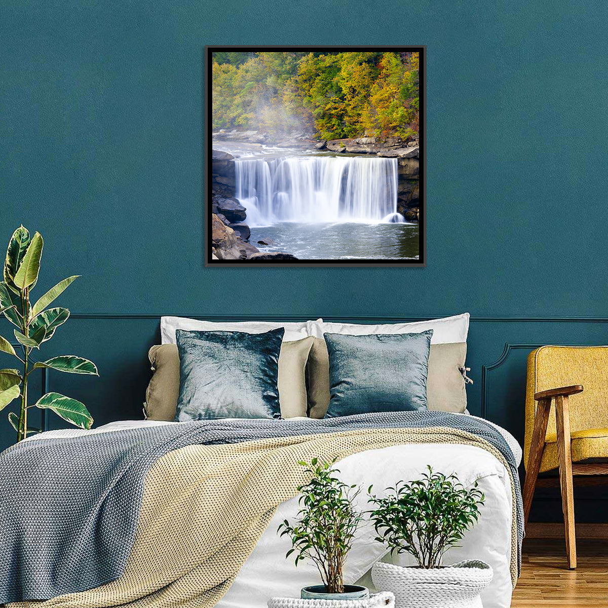 Cumberland Falls Long Exposure Wall Art in a room, square