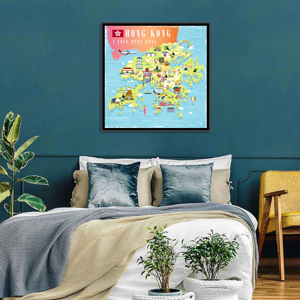 I Love Hong Kong Illustrated Cultural Map Wall Art