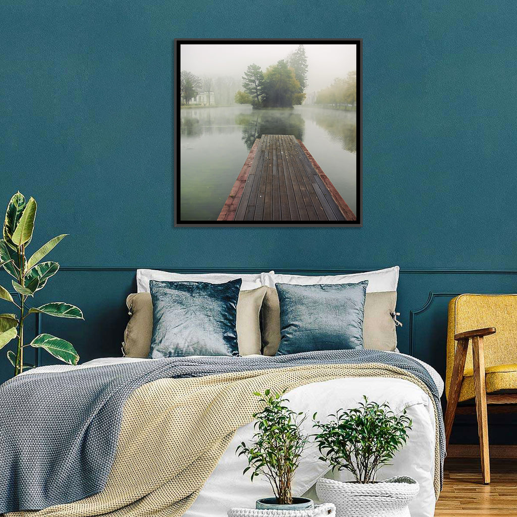 Wooden Pier on Foggy Lake Wall Art