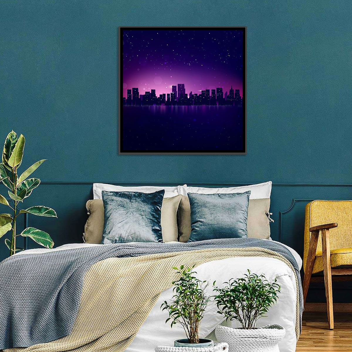 New York Night Skyline Wall Art in a room, square