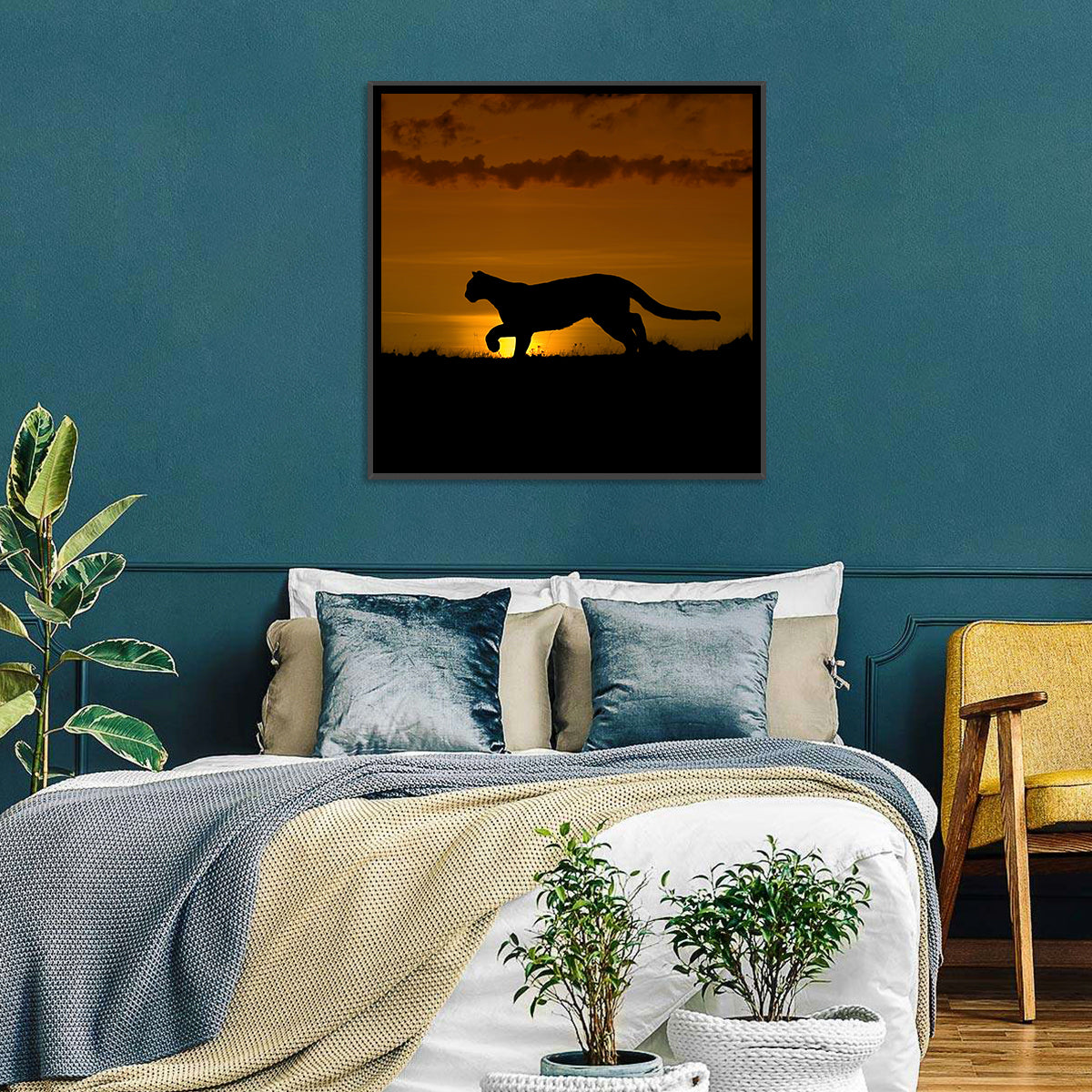 Cougar Silhouette at Sunset Wall Art
