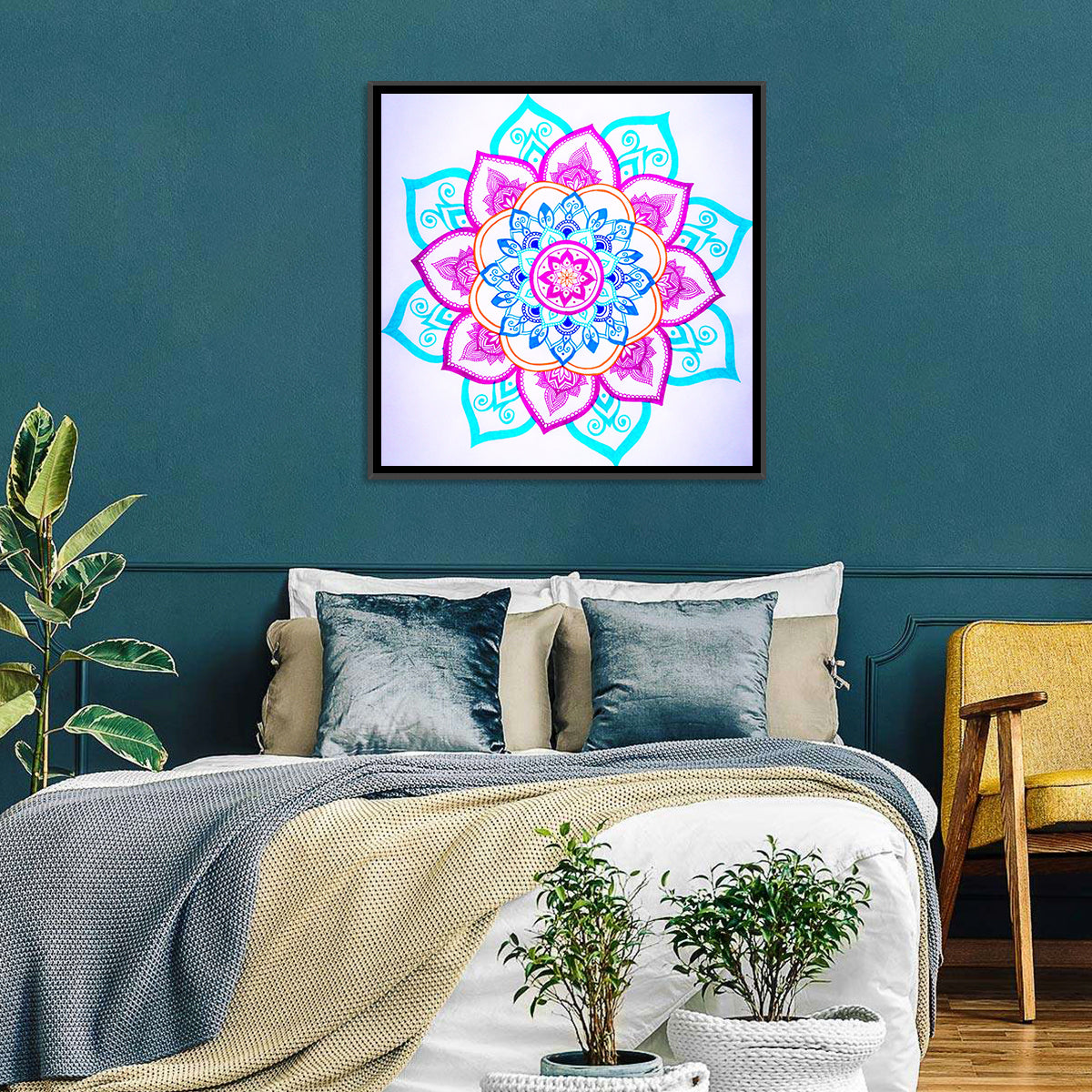 Vibrant Hand-drawn Mandala Flower Pattern Wall Art