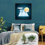 Geometric Snowy Mountain with Golden Sun Wall Art