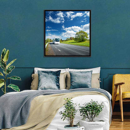 White Bus on Meadow Road Wall Art