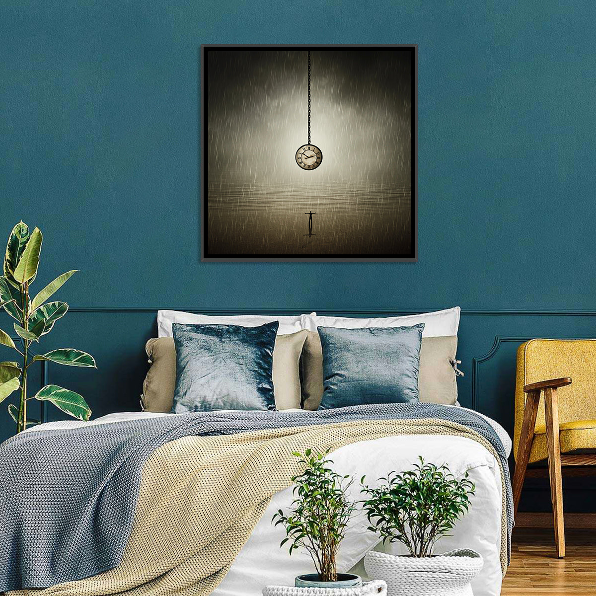 Suspended Pocket Watch in Rain Wall Art
