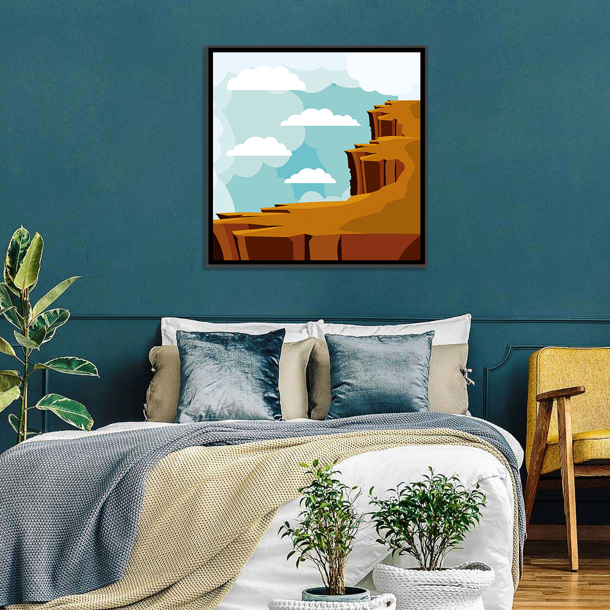 Minimalist Desert Cliffs Wall Art in a room, square