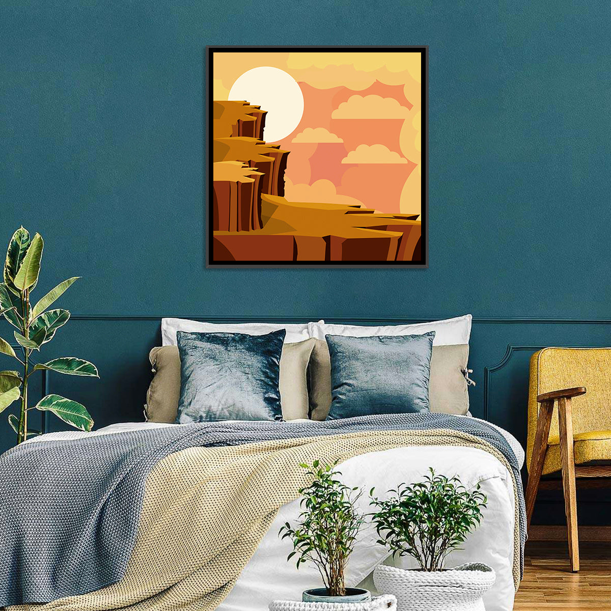 Geometric Canyon Sunrise Wall Art in a room, square