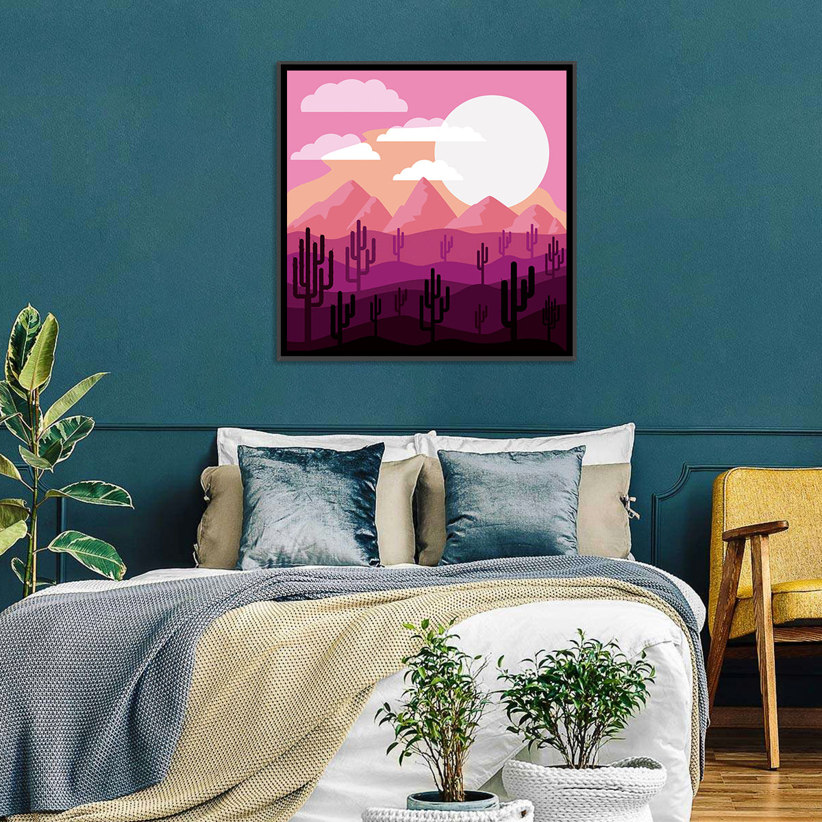 Saguaro Sunset Illustration Wall Art