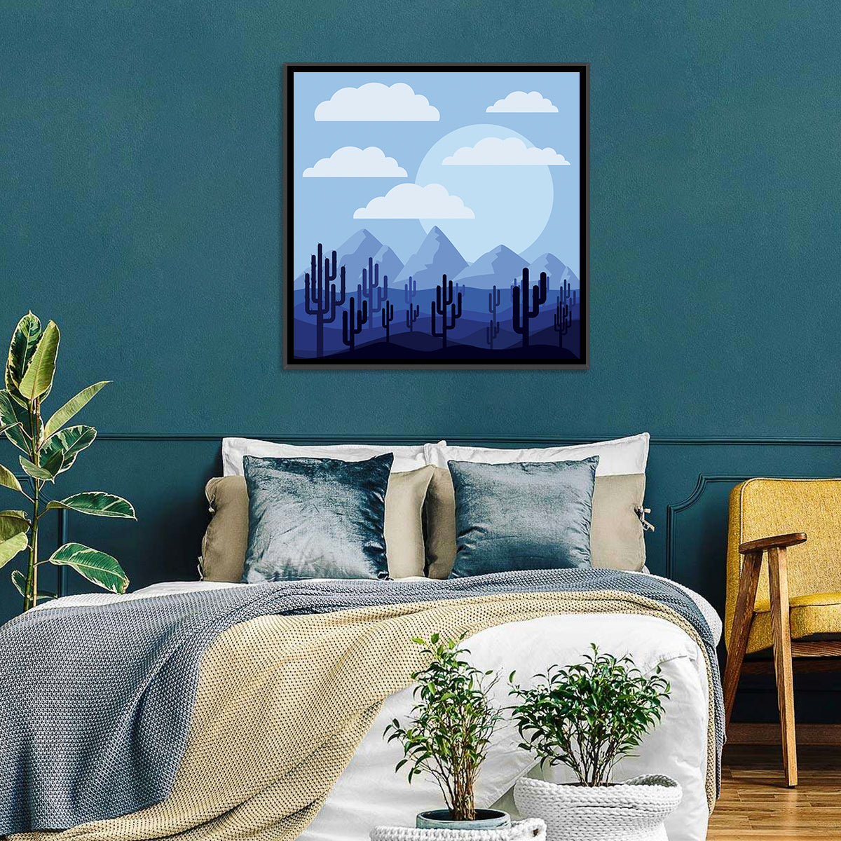 Blue Desert Cactus Illustration Wall Art