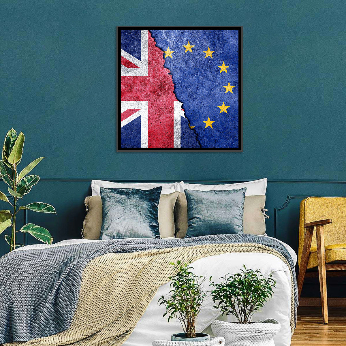 Divided Union Jack and Eu Flag Wall Art