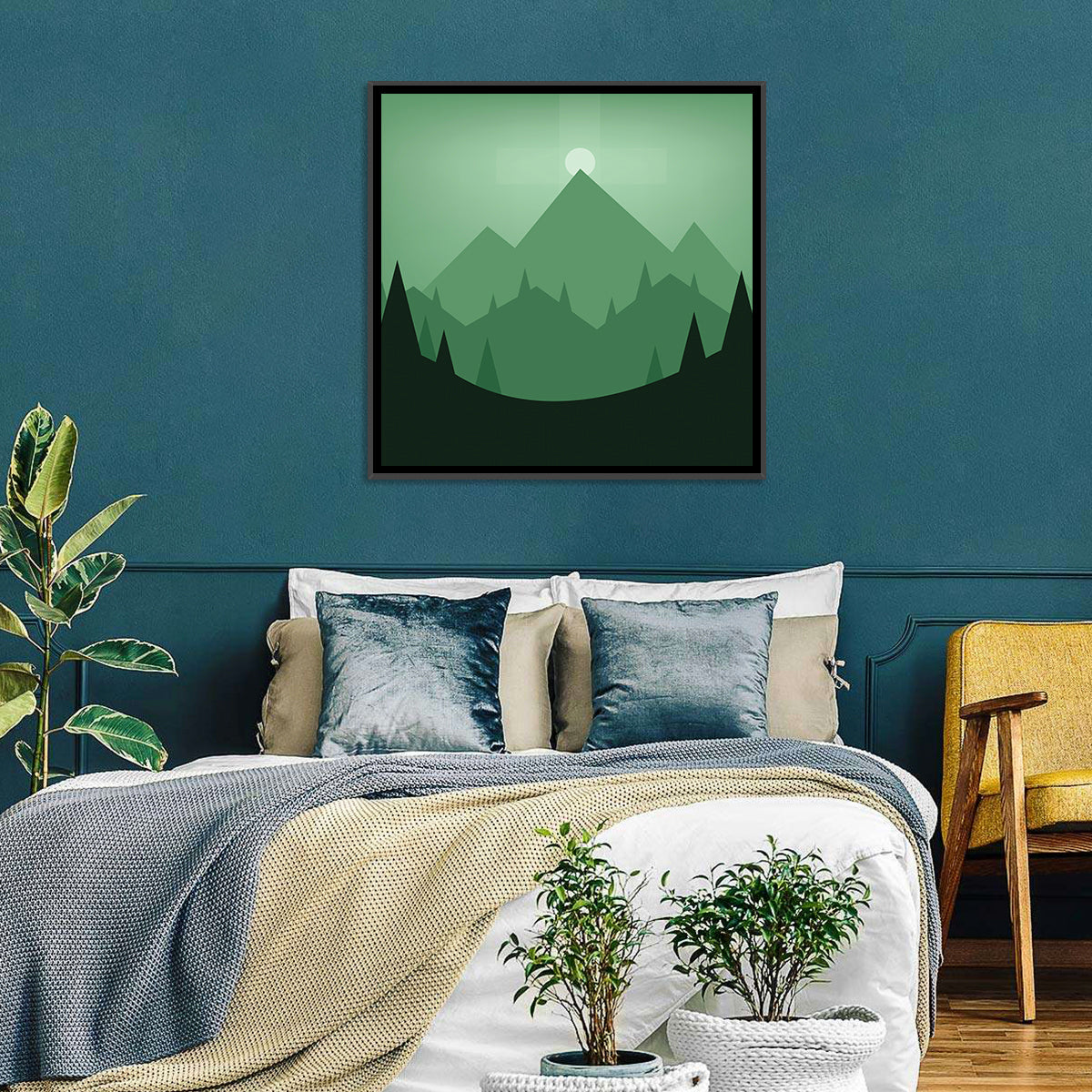 Geometric Mountain Sunset Illustration Wall Art
