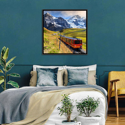 Red Alpine Train at Eiger Wall Art