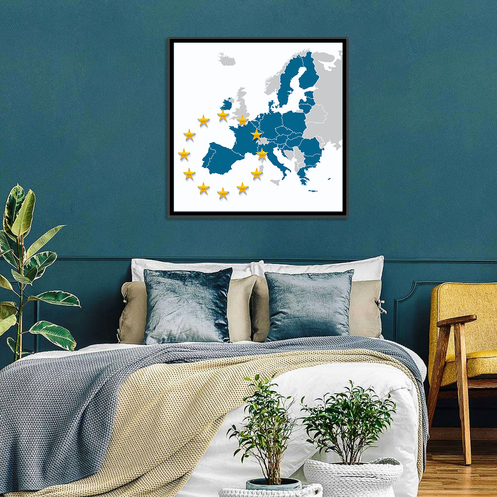European Union Map with Stars Wall Art