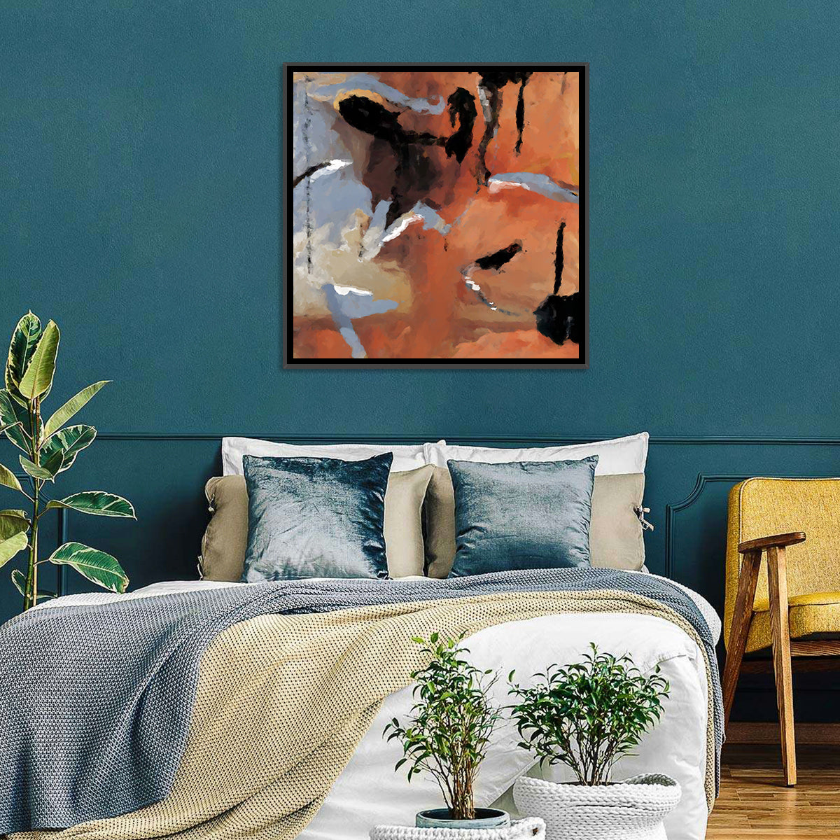 Barking Dog Gestural Abstract Wall Art in a room, square