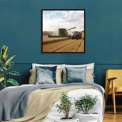 Wheat Harvest with Combine and Tractor Wall Art