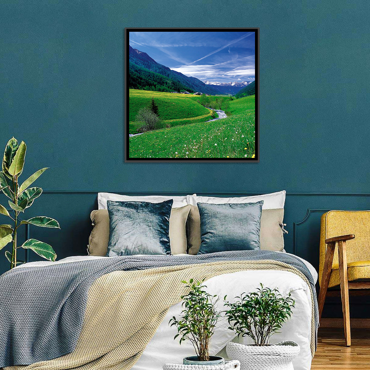 Snow-capped Peaks and Floral Meadow Wall Art