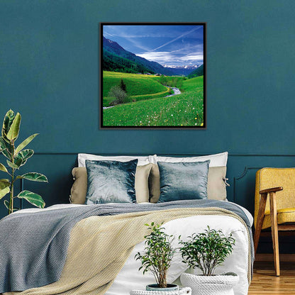 Snow-capped Peaks and Floral Meadow Wall Art