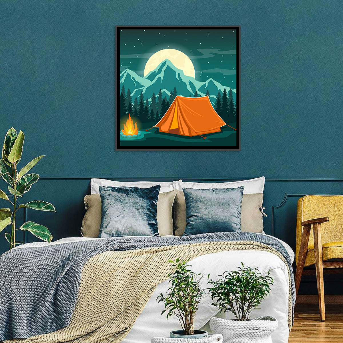 Moonlit Campfire Landscape Wall Art