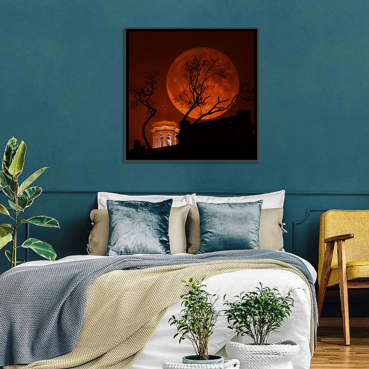 Haunted Supermoon Over Church Spire Wall Art