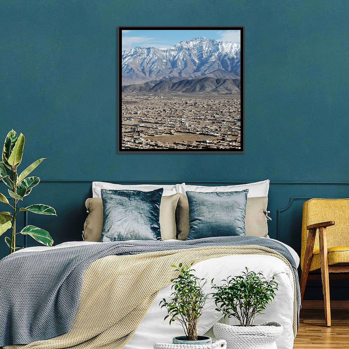 Kabul from Above with Snow-capped Mountains Wall Art