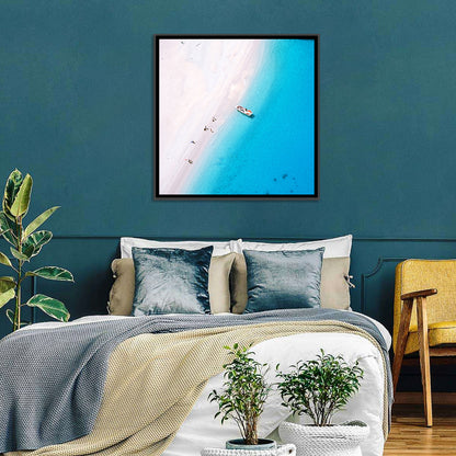 Aerial Beach Bay with White Boat Wall Art