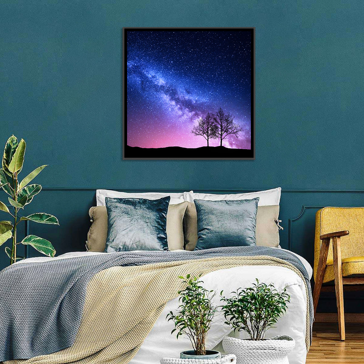 Milky Way Nebula Sky with Silhouetted Trees Wall Art