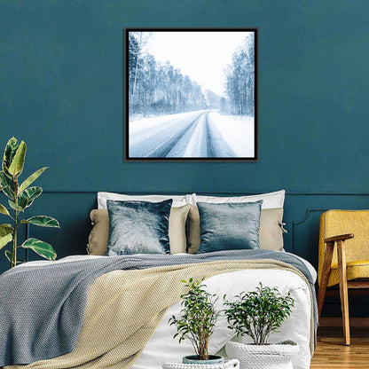 Tire Tracks on Snowy Road Wall Art