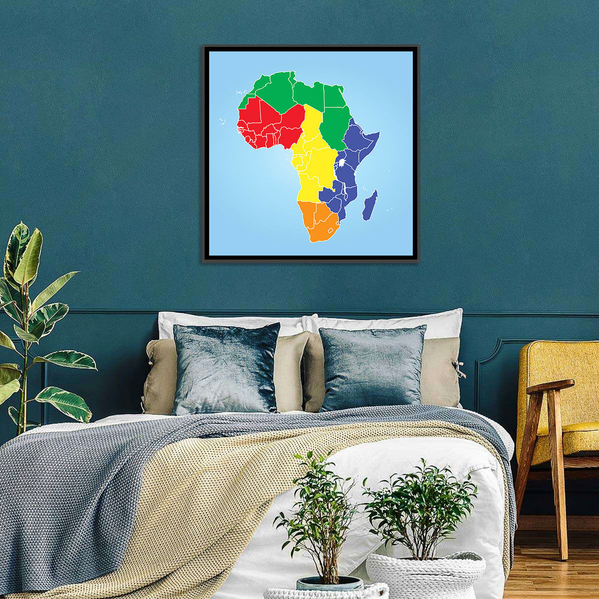 Color Coded Africa Map Wall Art in a room, square