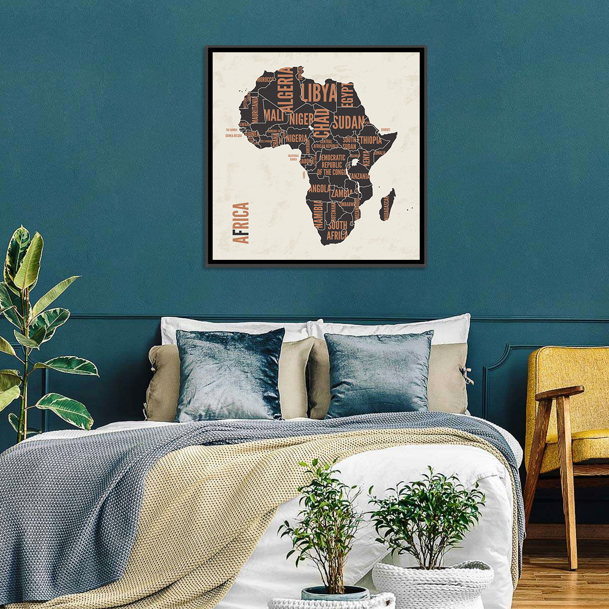 Typographic Africa Map with Country Names Wall Art