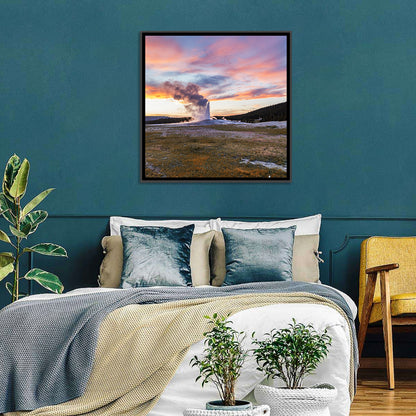 Old Faithful Erupting at Sunset Wall Art