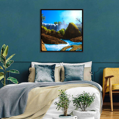 Sunlit Turquoise Waterfall Wall Art