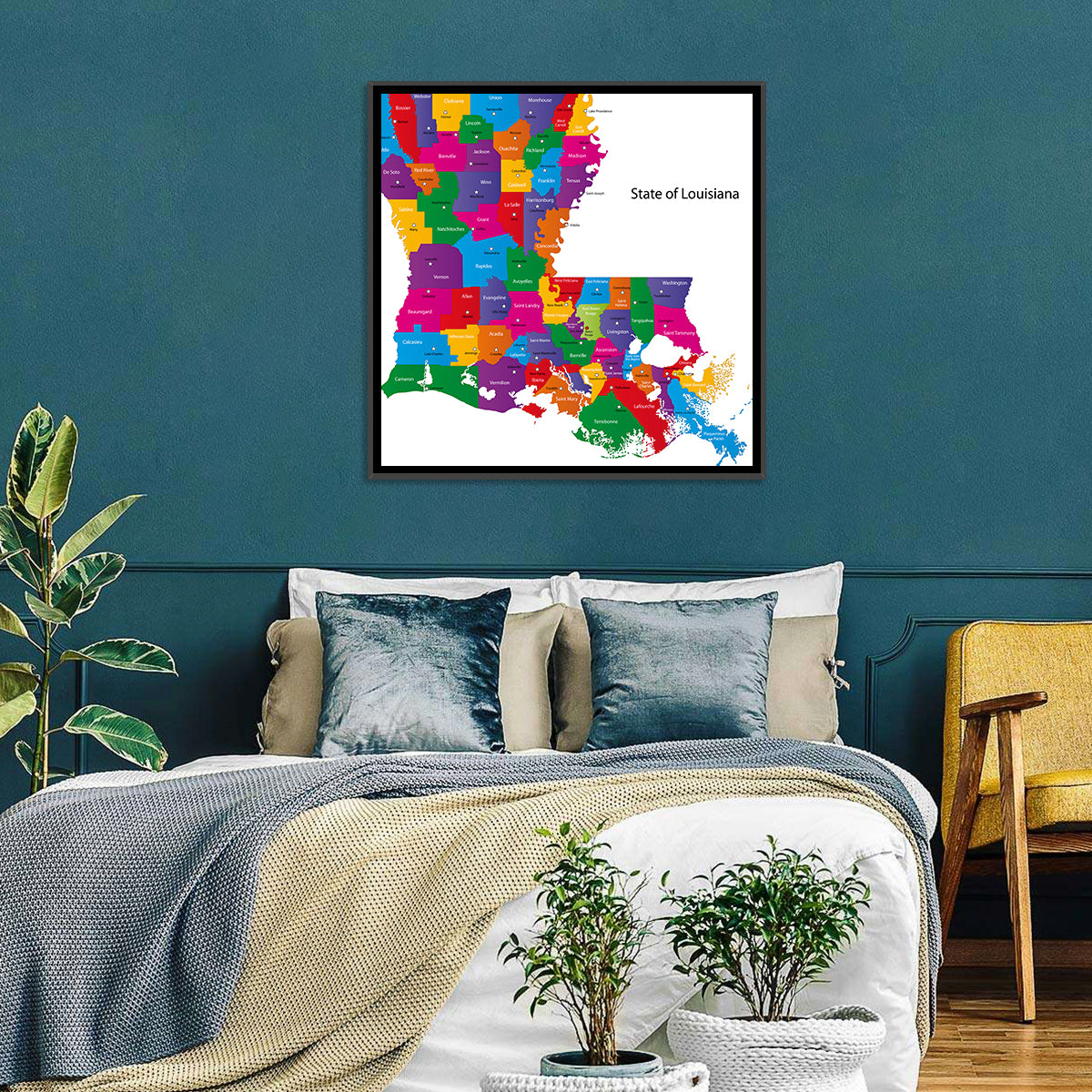 Colorful Louisiana Parish Map Wall Art