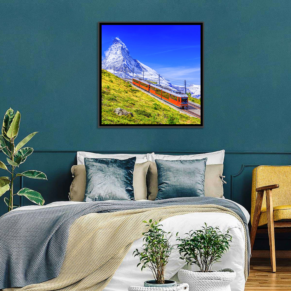 Gornergrat Train and Matterhorn Wall Art in a room, square
