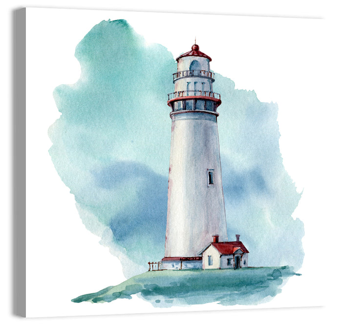 Red Roof Lighthouse Watercolor Wall Art as a canvas print