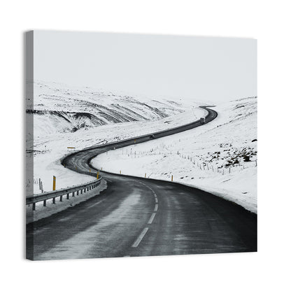 Winding Snow Road with Yellow Markers Wall Art