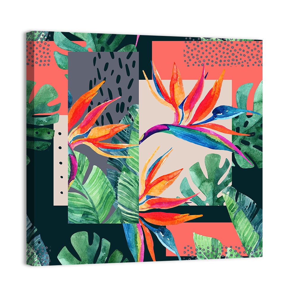 Tropical Leaves Collage Wall Art, canvas print, square