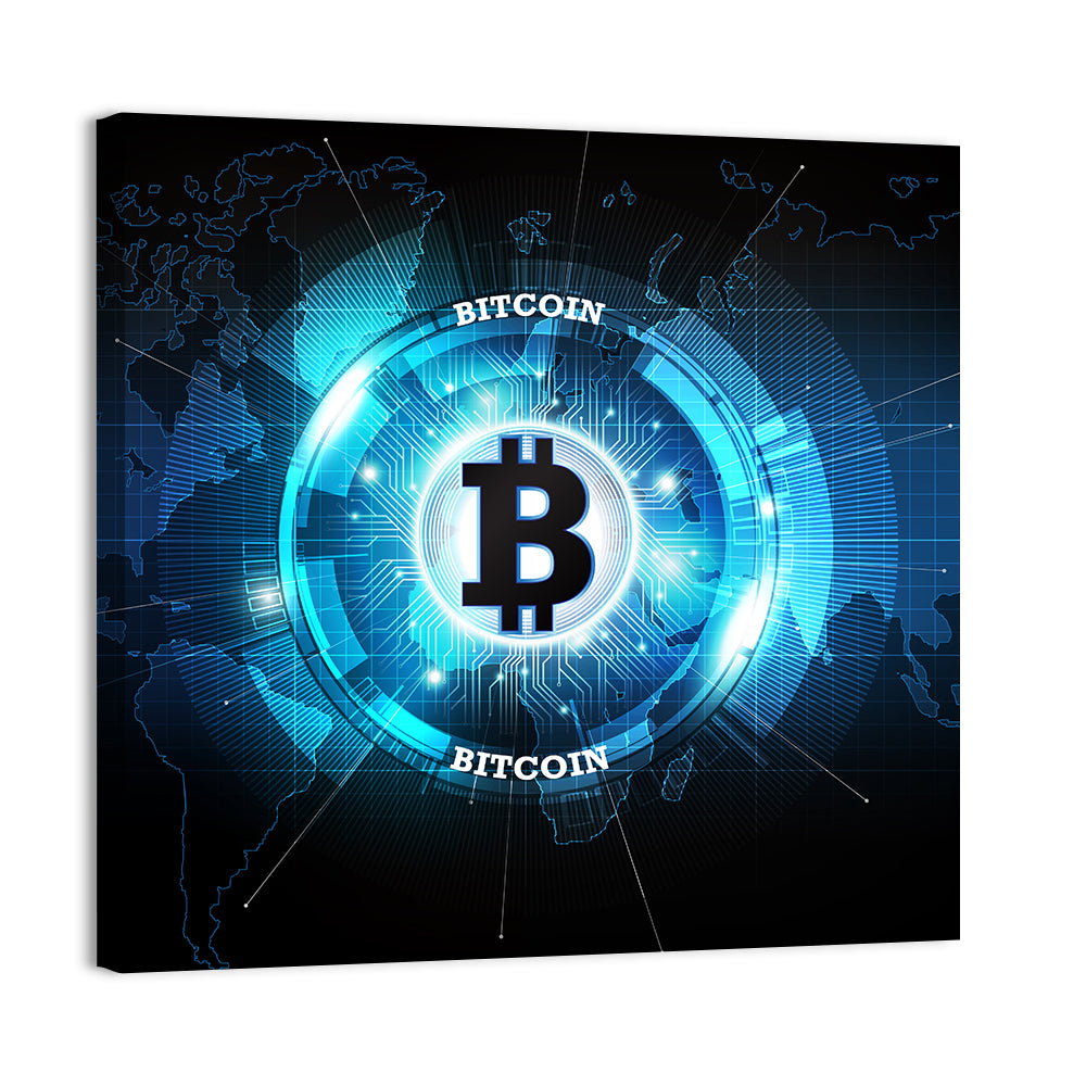 Futuristic Bitcoin Globe Wall Art