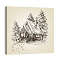 Snowy Log Cabin Illustration Wall Art