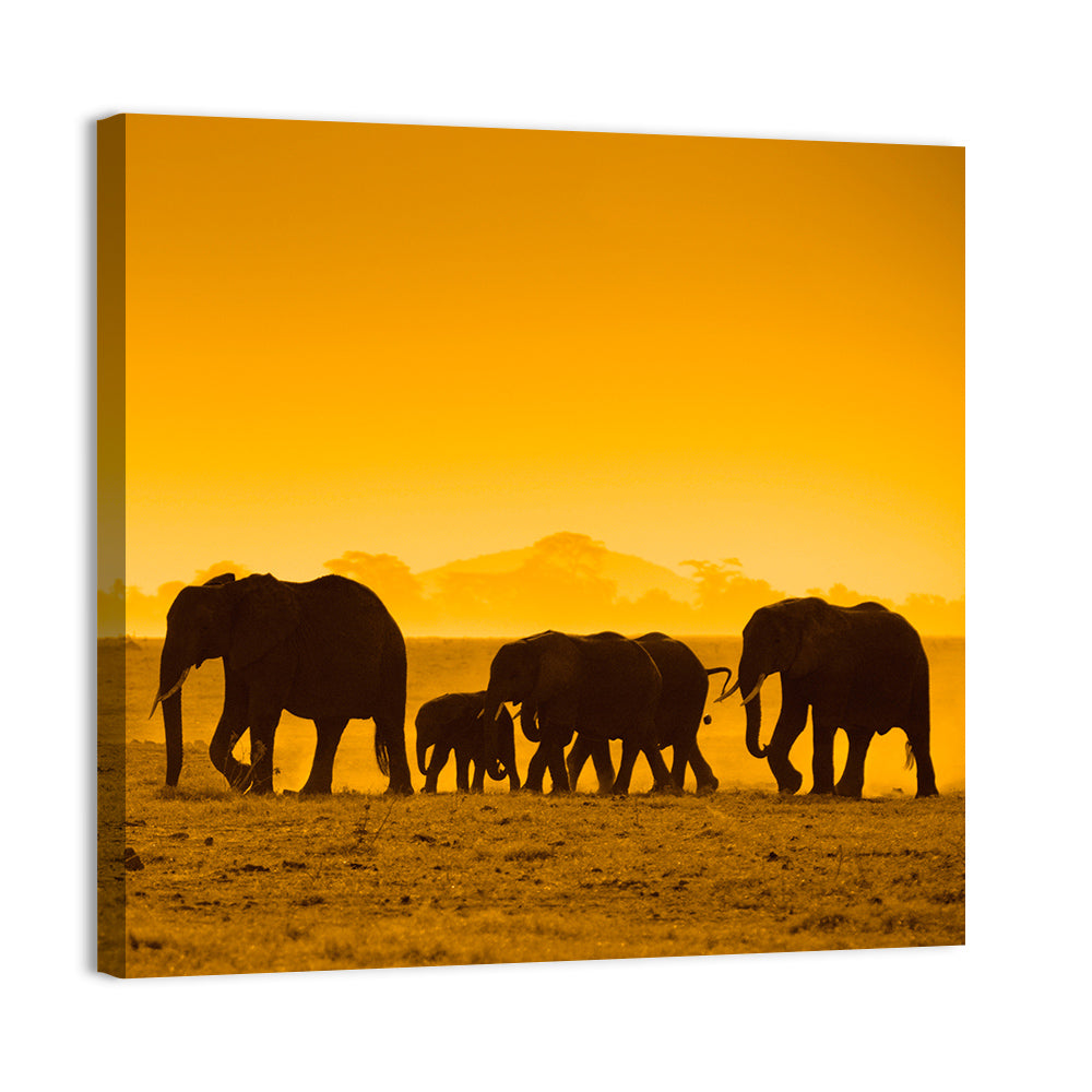 Elephant Family Silhouette Wall Art
